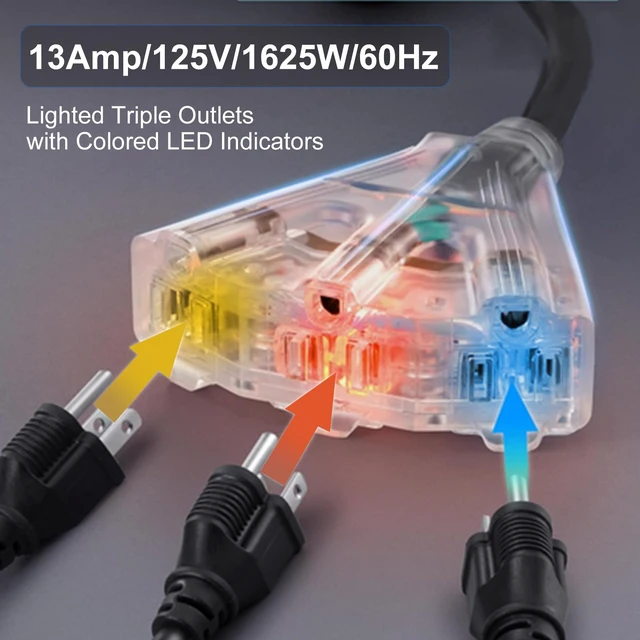 Alt view image 3 of 6 - 50 Ft Retractable Extension Cord Reel,14/3 AWG SJTW Heavy Duty Power Cord, 3 Electrical Outlets,13 Amp Circuit Breaker,Black and Yellow