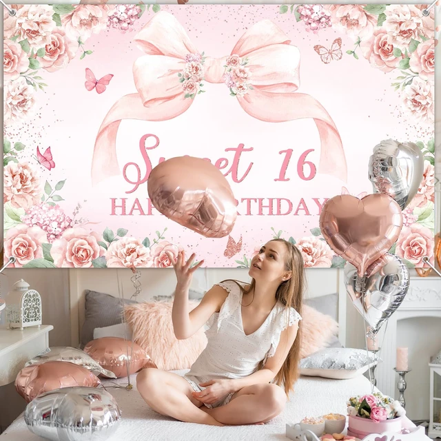 Alt view image 5 of 7 - Sweet 16 Birthday Banner for Girls Pink 16th Birthday Backdrop 6 x 3.6 ft, Pink Floral Bow Sweet 16 Birthday Decorations Sweet Sixteen Photo Background Girls Happy 16th Bday Party Supplies