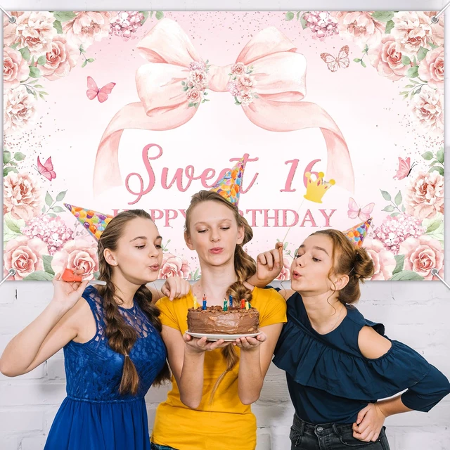 Alt view image 7 of 7 - Sweet 16 Birthday Banner for Girls Pink 16th Birthday Backdrop 6 x 3.6 ft, Pink Floral Bow Sweet 16 Birthday Decorations Sweet Sixteen Photo Background Girls Happy 16th Bday Party Supplies