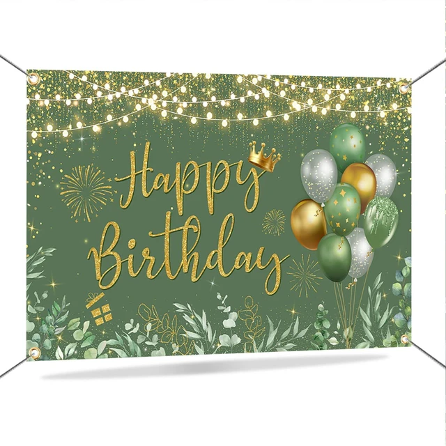 Main image of Green Happy Birthday Backdrop Banner Decorations for Women 6x3.6ft Polyester Material Green Gold Decorations Banner for Birthday Party