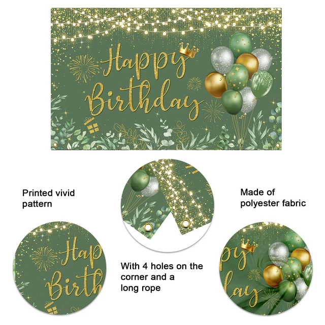 Alt view image 4 of 6 - Green Happy Birthday Backdrop Banner Decorations for Women 6x3.6ft Polyester Material Green Gold Decorations Banner for Birthday Party