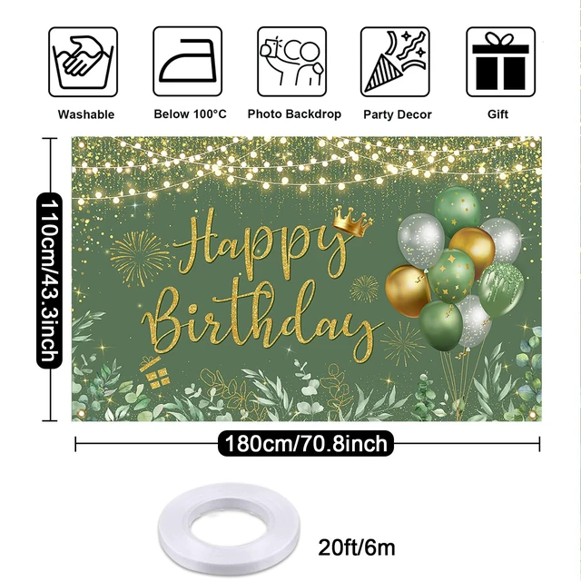 Alt view image 5 of 6 - Green Happy Birthday Backdrop Banner Decorations for Women 6x3.6ft Polyester Material Green Gold Decorations Banner for Birthday Party