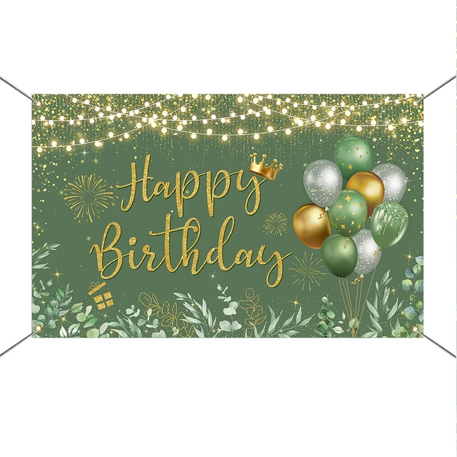 Alt view image 6 of 6 - Green Happy Birthday Backdrop Banner Decorations for Women 6x3.6ft Polyester Material Green Gold Decorations Banner for Birthday Party