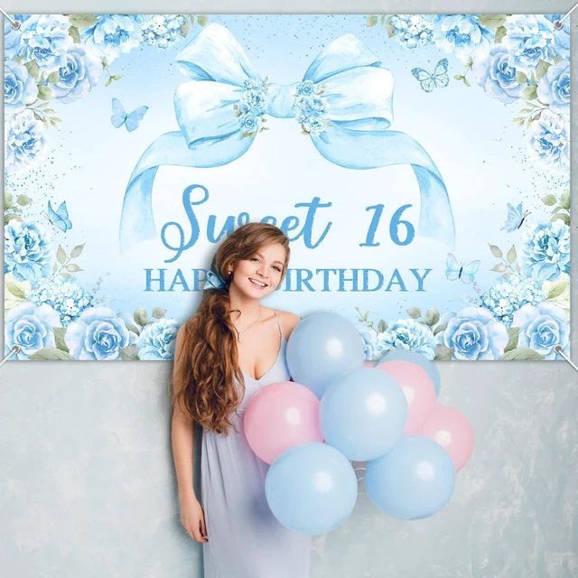 Alt view image 4 of 7 - Sweet 16 Birthday Banner for Girls Blue 16th Birthday Backdrop 6 x 3.6 ft, Blue Floral Bow Sweet 16 Birthday Decorations Sweet Sixteen Photo Background Girls Happy 16th Bday Party Supplies