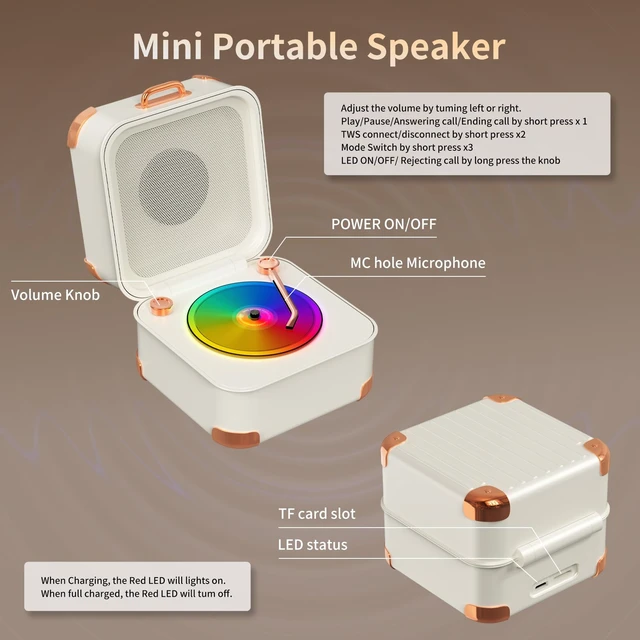 Alt view image 2 of 7 - Portable Bluetooth Speaker,Mini Record Player,HD Sound Quality, Mini Bluetooth Speaker, up to 8 Hours of Play Time,TWS Pairing,Suitable for Family Parties, Birthday Gifts2026 Spring Women's Gifts
