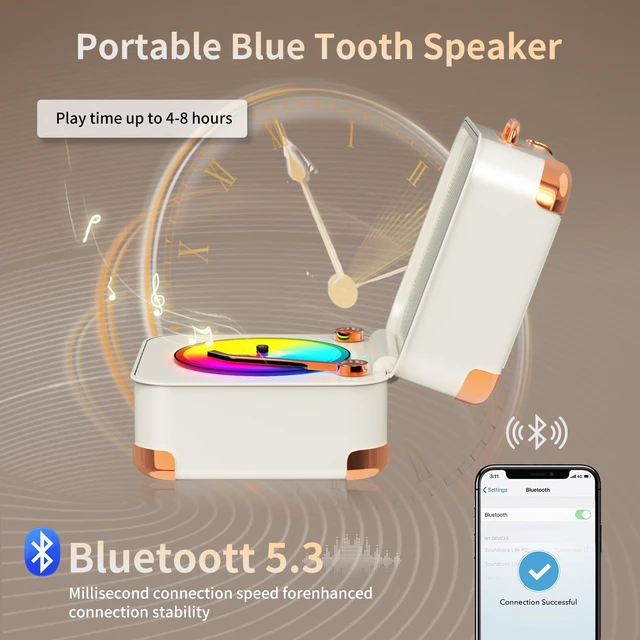 Alt view image 4 of 7 - Portable Bluetooth Speaker,Mini Record Player,HD Sound Quality, Mini Bluetooth Speaker, up to 8 Hours of Play Time,TWS Pairing,Suitable for Family Parties, Birthday Gifts2026 Spring Women's Gifts