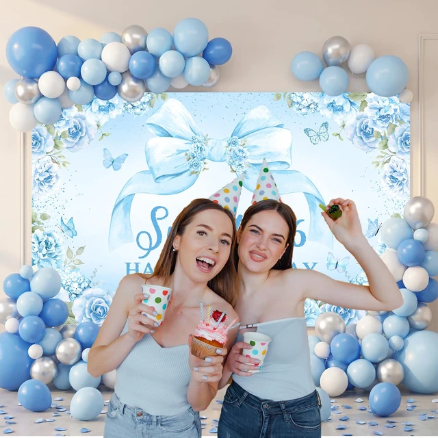 Alt view image 5 of 7 - Sweet 16 Birthday Banner for Girls Blue 16th Birthday Backdrop 6 x 3.6 ft, Blue Floral Bow Sweet 16 Birthday Decorations Sweet Sixteen Photo Background Girls Happy 16th Bday Party Supplies