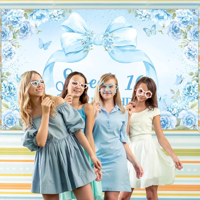 Alt view image 6 of 7 - Sweet 16 Birthday Banner for Girls Blue 16th Birthday Backdrop 6 x 3.6 ft, Blue Floral Bow Sweet 16 Birthday Decorations Sweet Sixteen Photo Background Girls Happy 16th Bday Party Supplies
