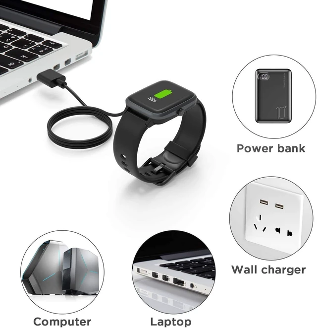 Alt view image 7 of 7 - Compatible with Amzhero Fitness Tracker Charger, Magnetic USB Charging Cable Replacement Charger Compatible for Amzhero D26 1.47 Inches Fitness Tracker (2 pack-Black+White)