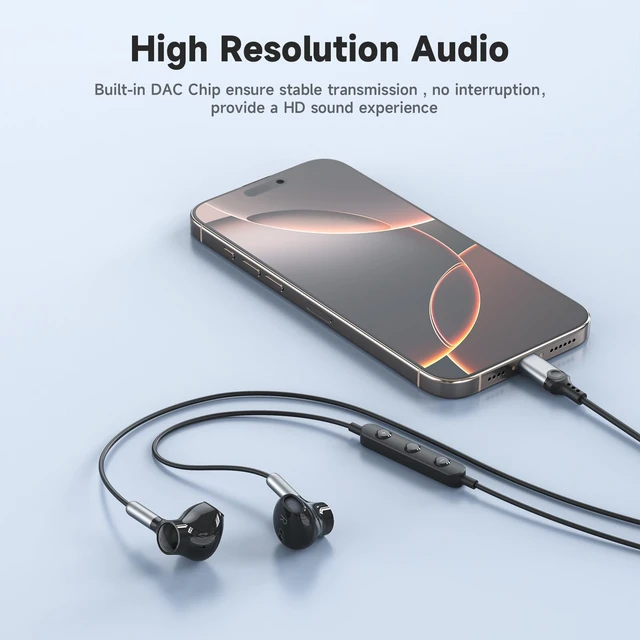 Alt view image 4 of 7 - USB C Headphones for iPhone 17 16 15 Pro Max Plus USB C Wired Earbuds Ear Buds Wired Type C Earphones with Mic Volume Control HiFi Stereo for iPhone iPad 10 Samsung Galaxy S26 S25 S24 Google Pixel 8 7
