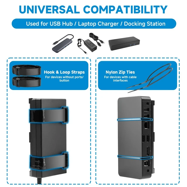 Alt view image 2 of 7 - Universal Metal Laptop Charger Holder, Under Desk & Vesa Mount Adjustable Power Brick Bracket, Under Desk Mount Organizer for Docking Stations & USB-C Hubs, Secure Supply Holder, Black