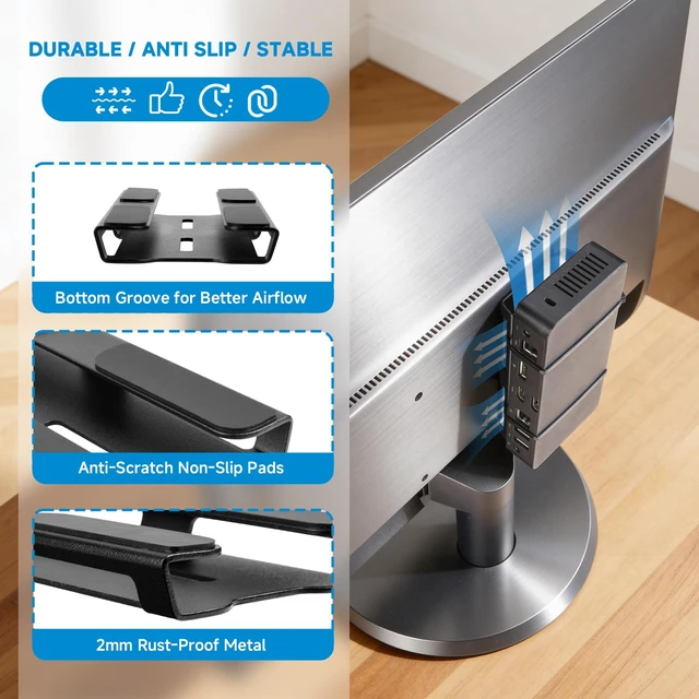 Alt view image 5 of 7 - Universal Metal Laptop Charger Holder, Under Desk & Vesa Mount Adjustable Power Brick Bracket, Under Desk Mount Organizer for Docking Stations & USB-C Hubs, Secure Supply Holder, Black