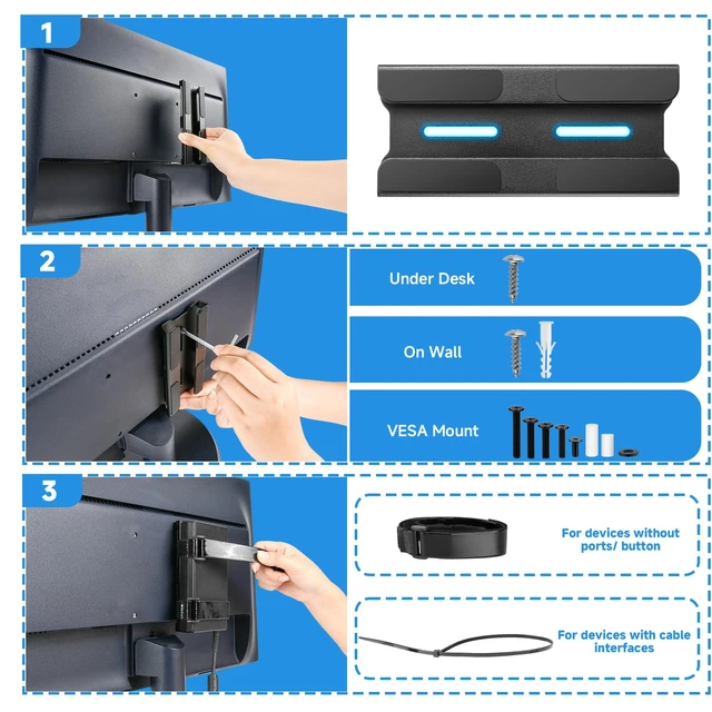Alt view image 7 of 7 - Universal Metal Laptop Charger Holder, Under Desk & Vesa Mount Adjustable Power Brick Bracket, Under Desk Mount Organizer for Docking Stations & USB-C Hubs, Secure Supply Holder, Black
