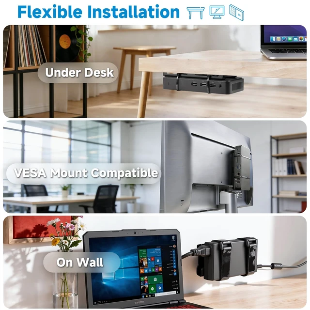 Alt view image 4 of 7 - Universal Metal Laptop Charger Holder, Under Desk & Vesa Mount Adjustable Power Brick Bracket, Under Desk Mount Organizer for Docking Stations & USB-C Hubs, Secure Supply Holder, Black