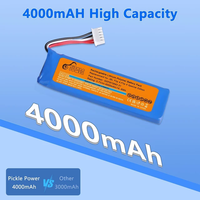 Alt view image 3 of 7 - 4000mAh Battery for JBL Flip 4, Flip 4 Special Edition, JBL GSP872693 01