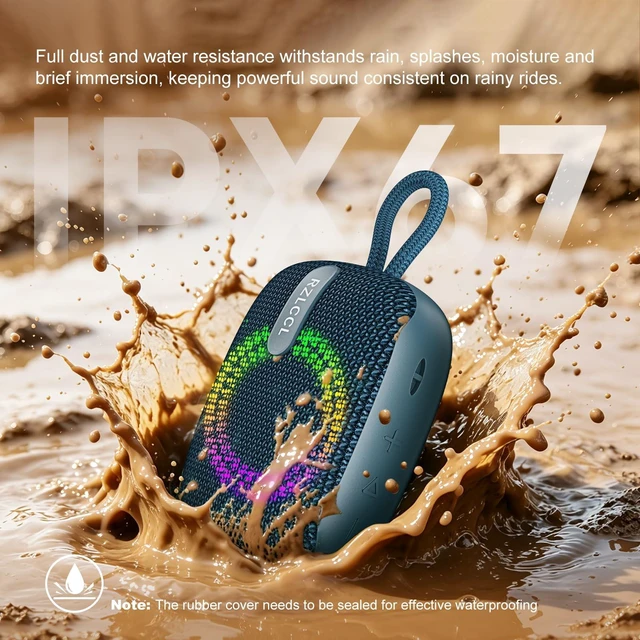 Alt view image 5 of 7 - Portable Bike Bluetooth Speaker with Handlebar Mount IPX67 Blue 8W stereo, dual EQ, BT 6.0, TWS, 8 RGB lights, built-in mic, TF card, 6H playtime for cycling shower scooter camping outdoor