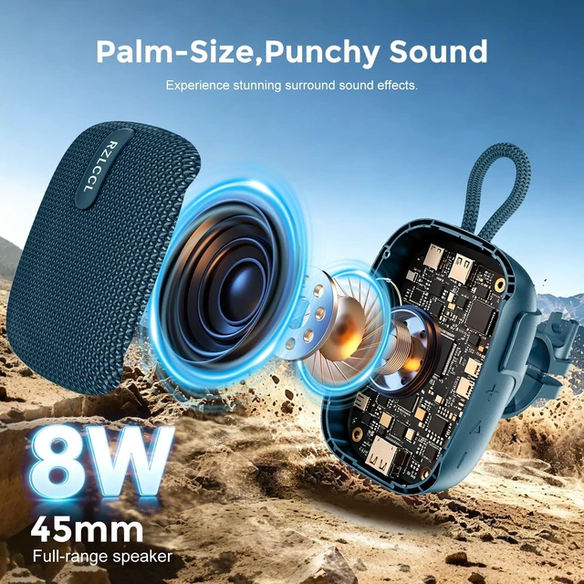 Alt view image 4 of 7 - Portable Bike Bluetooth Speaker with Handlebar Mount IPX67 Blue 8W stereo, dual EQ, BT 6.0, TWS, 8 RGB lights, built-in mic, TF card, 6H playtime for cycling shower scooter camping outdoor