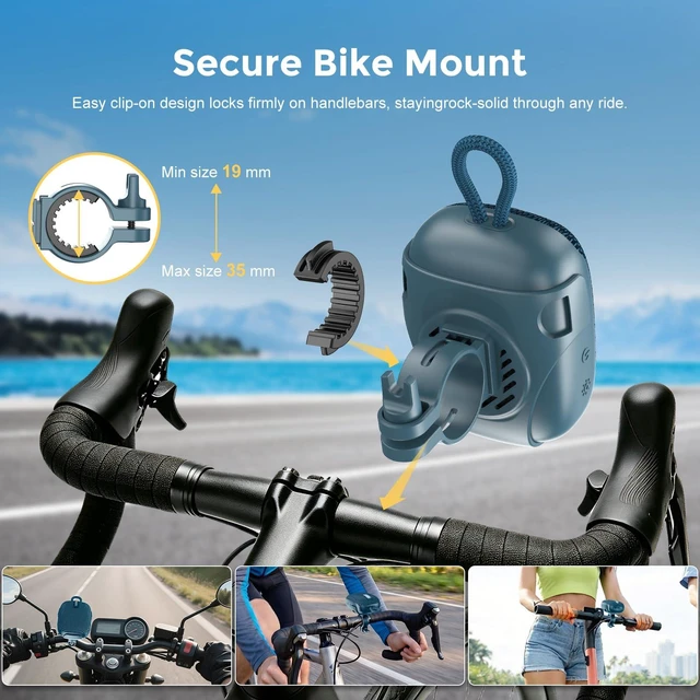 Alt view image 7 of 7 - Portable Bike Bluetooth Speaker with Handlebar Mount IPX67 Blue 8W stereo, dual EQ, BT 6.0, TWS, 8 RGB lights, built-in mic, TF card, 6H playtime for cycling shower scooter camping outdoor