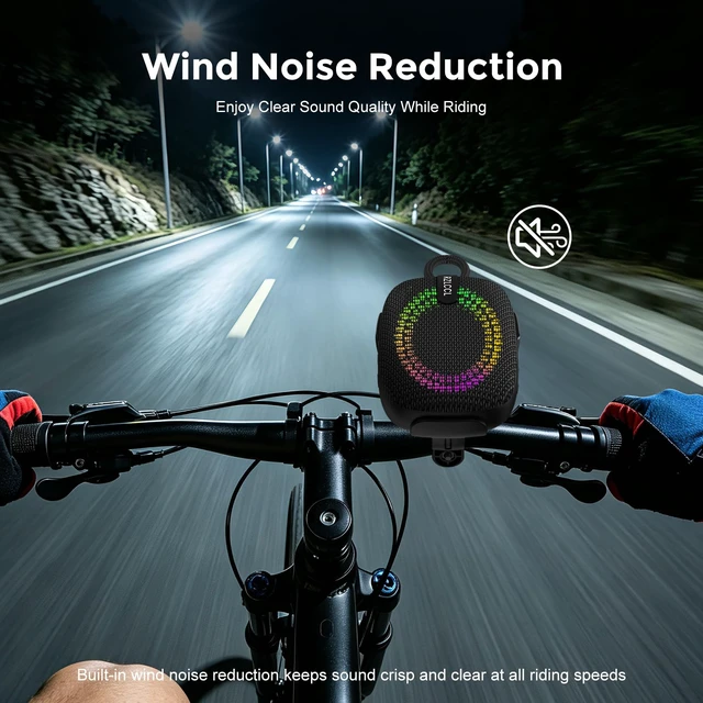 Alt view image 2 of 7 - Portable Bike Bluetooth Speaker with Handlebar Mount IPX67 Black 8W stereo, dual EQ, BT 6.0, TWS, 8 RGB lights, built-in mic, TF card, 6H playtime for cycling shower scooter camping outdoor
