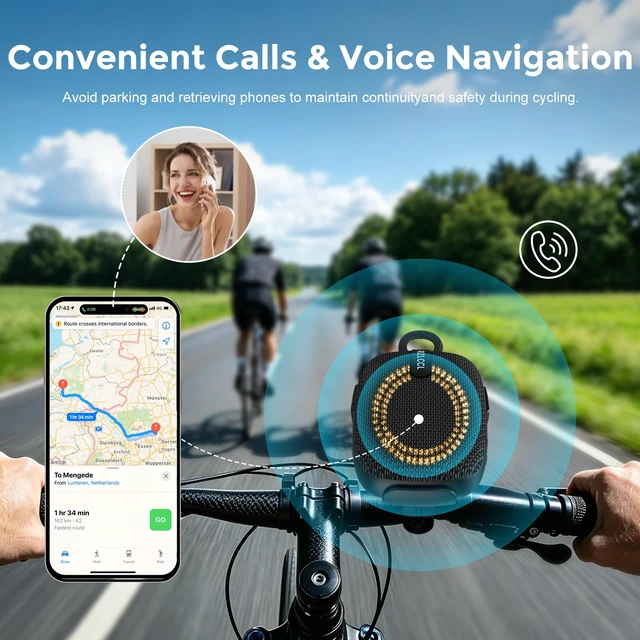 Alt view image 3 of 7 - Portable Bike Bluetooth Speaker with Handlebar Mount IPX67 Black 8W stereo, dual EQ, BT 6.0, TWS, 8 RGB lights, built-in mic, TF card, 6H playtime for cycling shower scooter camping outdoor