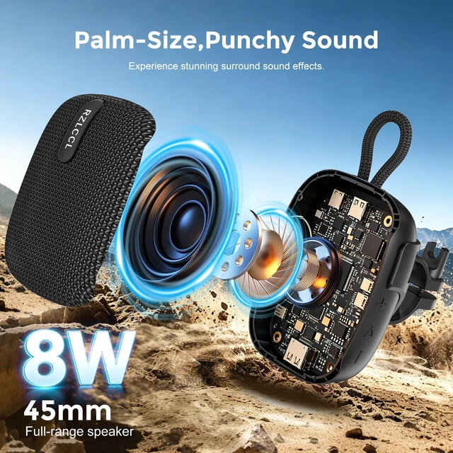 Alt view image 4 of 7 - Portable Bike Bluetooth Speaker with Handlebar Mount IPX67 Black 8W stereo, dual EQ, BT 6.0, TWS, 8 RGB lights, built-in mic, TF card, 6H playtime for cycling shower scooter camping outdoor