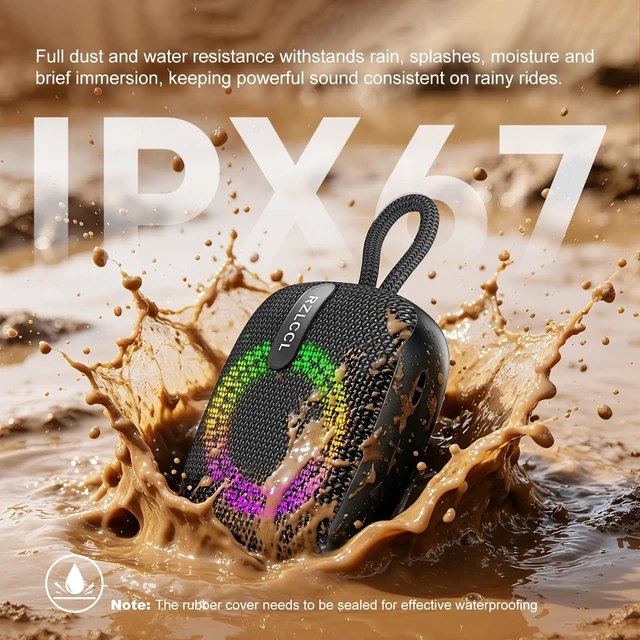 Alt view image 5 of 7 - Portable Bike Bluetooth Speaker with Handlebar Mount IPX67 Black 8W stereo, dual EQ, BT 6.0, TWS, 8 RGB lights, built-in mic, TF card, 6H playtime for cycling shower scooter camping outdoor