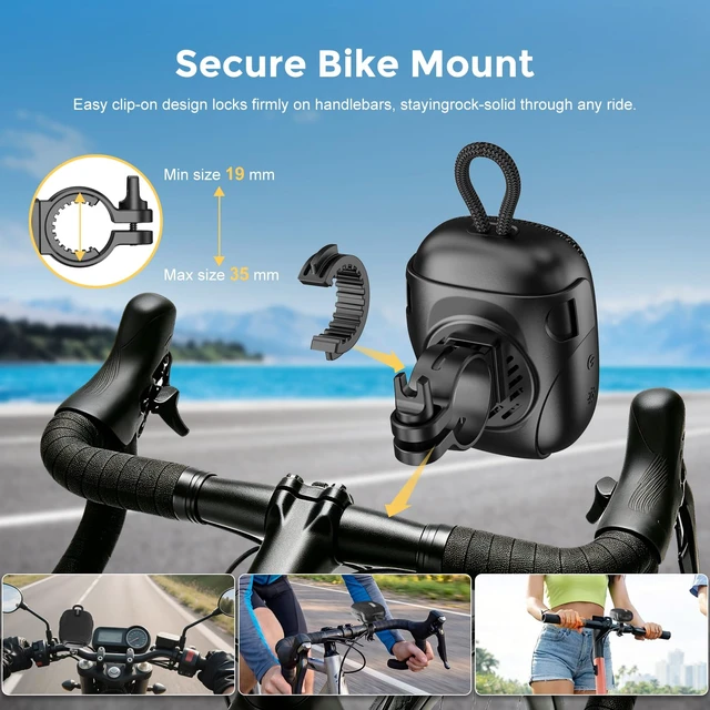 Alt view image 7 of 7 - Portable Bike Bluetooth Speaker with Handlebar Mount IPX67 Black 8W stereo, dual EQ, BT 6.0, TWS, 8 RGB lights, built-in mic, TF card, 6H playtime for cycling shower scooter camping outdoor