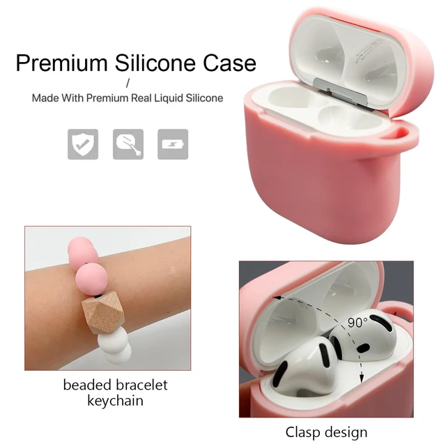 Alt view image 3 of 7 - for AirPods 4, 5 Case,Compatible with AirPods 4th 5th Generation Case (2024,2026), Soft Silicone Wireless Charging Protective Case Cover with Bracelet Keychain for Men and Women (Pink)