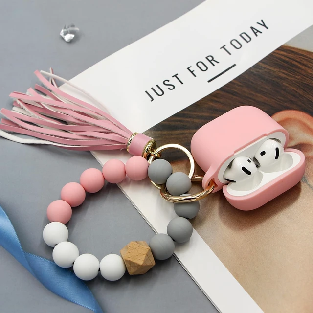 Alt view image 7 of 7 - for AirPods 4, 5 Case,Compatible with AirPods 4th 5th Generation Case (2024,2026), Soft Silicone Wireless Charging Protective Case Cover with Bracelet Keychain for Men and Women (Pink)