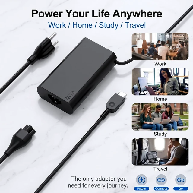 Alt view image 6 of 7 - 65W USB C Charger Compatible with Lenovo Thinkpad Yoga ThinkBook Compatible with ThinkPad X1 Carbon T14 T14s P14s E14 L14, Yoga 7i 9i, ThinkBook 14 15, Chromebook, New Slim Power Adapter