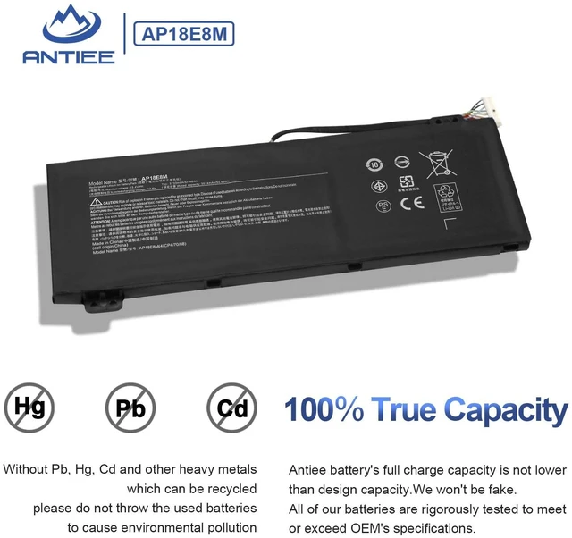 Alt view image 5 of 7 - AP18E7M AP18E8M Laptop Battery for Acer Nitro 5 AN515/ Nitro 7 AN715 AN515-54 AN517-51 AN515-55 AN515-52 AN515-43/44/45 AN715-51/52, Aspire 7 A715-74G, Predator Helios 300 PH315-52/ 53 PH317-53