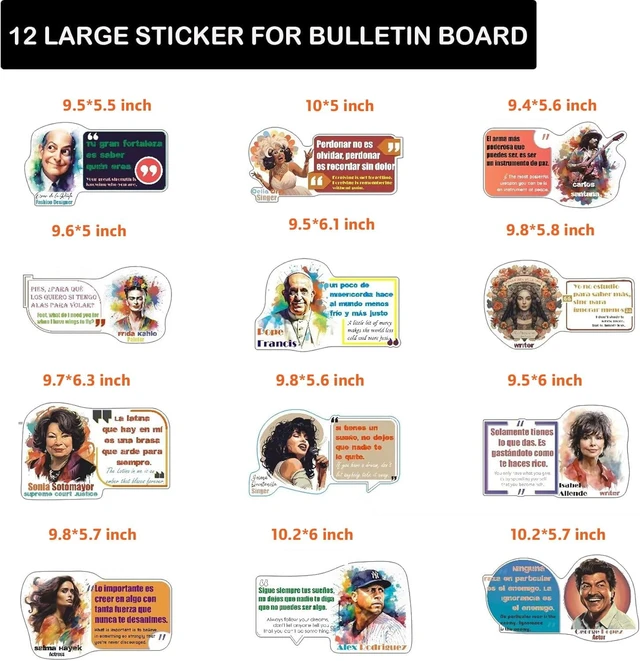 Alt view image 2 of 7 - 60 Pcs Bilingual Hispanic Heritage Month Sticker Set Spanish & English Diecut Vinyl Decals for Classroom Bulletin Boards, Laptops, Water Bottles, Phones