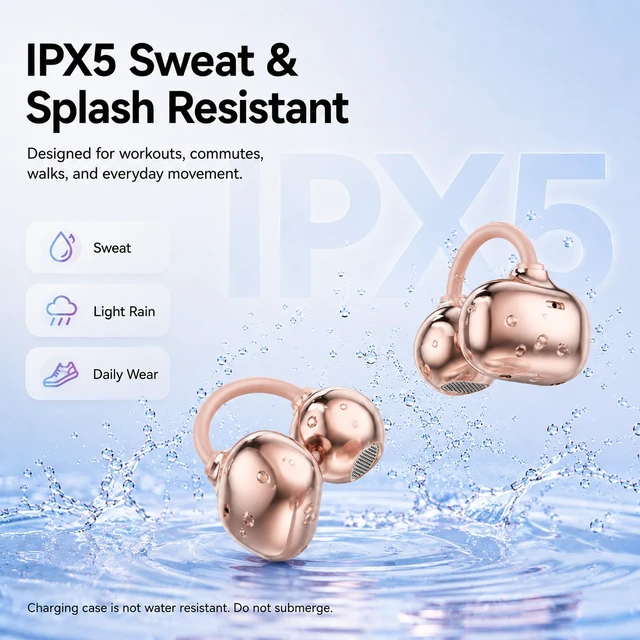 Alt view image 7 of 7 - Open Ear Earbuds Clip on Earbuds Earbuds for Small Ears with Spatial Audio,Invisible Fit Air Conduction Headphones, Bluetooth 6.0 Open-Ear Clip for Running,Work & All-Day Comfort. (Rose Gold)