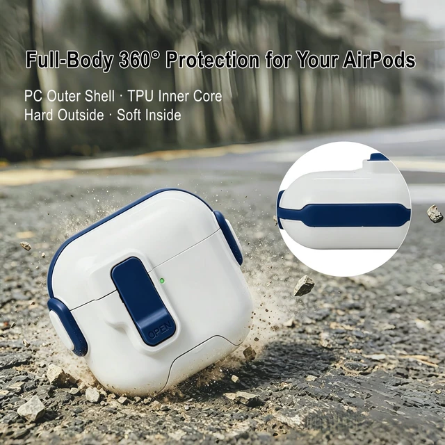 Alt view image 6 of 7 - for AirPods 5/4 Case (2026/2024), with Lock & Phone Stand & Cute Automatic Snap Switch Secure Cover with Cleaner Kit & Carabiner Keychain & Braided Lanyard (Blue, Airpods 5/4)