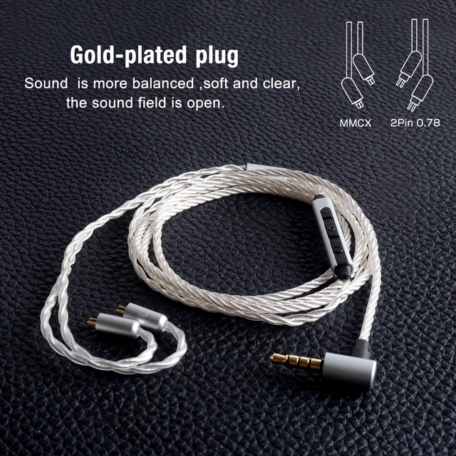 Alt view image 3 of 6 - Earphone Upgrade Cable,0.78mm 2pin Earbuds Replacement Cord,4 Cores OFC Silver Plated Earphones Audio Adapter for KZ ES4 ED16 ZS5 ZS6 ZSR ZST ZS10 (0.78mm,Sliver,Mic)