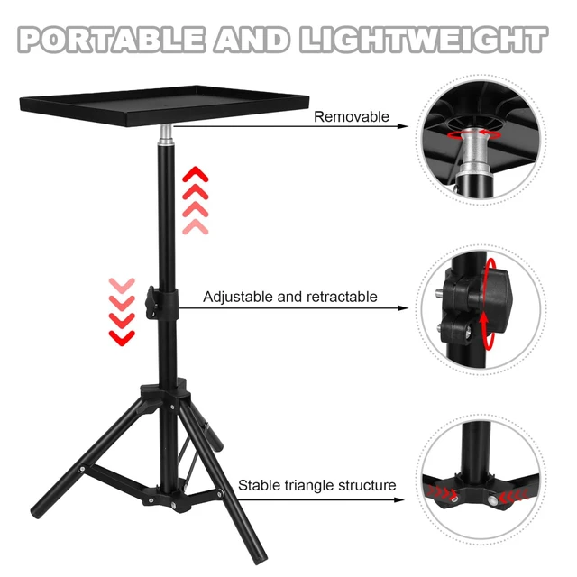 Alt view image 5 of 7 - Projector Stand Adjustable Tripod with Anti-Slip Tray Portable Laptop Floor and Tabletop Stand for Office Home Height 11.81-21.65In