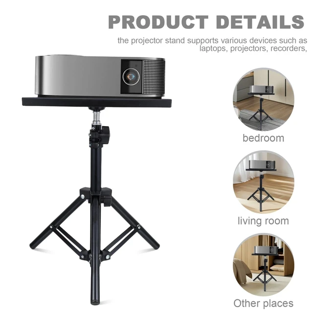 Alt view image 7 of 7 - Projector Stand Adjustable Tripod with Anti-Slip Tray Portable Laptop Floor and Tabletop Stand for Office Home Height 11.81-21.65In