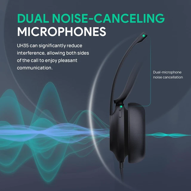 Alt view image 2 of 7 - UH35 USB Wired Headset, Noise Cancelling Mic,Call & Music Control, Teams/Zoom Certified,Professional Stereo Headphons, Lightweight Design, Busylight, PC/Laptop/IP Phone, Office, Home,On-ear