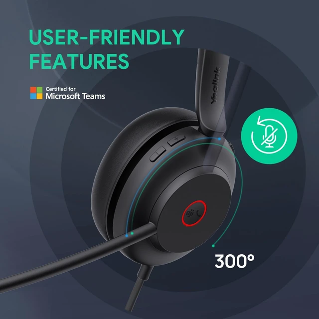 Alt view image 6 of 7 - UH35 USB Wired Headset, Noise Cancelling Mic,Call & Music Control, Teams/Zoom Certified,Professional Stereo Headphons, Lightweight Design, Busylight, PC/Laptop/IP Phone, Office, Home,On-ear