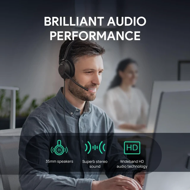 Alt view image 3 of 7 - UH35 USB Wired Headset, Noise Cancelling Mic,Call & Music Control, Teams/Zoom Certified,Professional Stereo Headphons, Lightweight Design, Busylight, PC/Laptop/IP Phone, Office, Home,On-ear