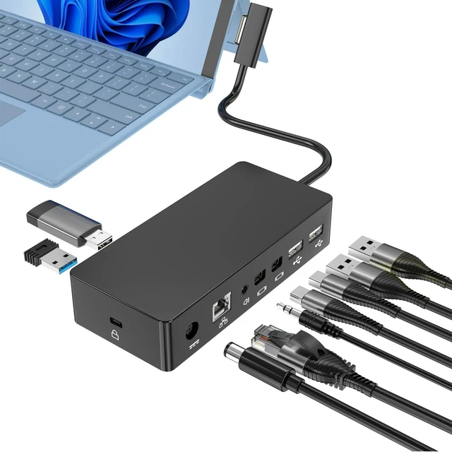 Alt view image 3 of 7 - Surface Pro Docking Station,Surface Dock with 90W Power Adapter,Ethernet,Mini DP*2,USB 3.0 * 4,Audio for Surface Pro 11/10/9/8/X/7/6/5/4/3, Surface Laptop go7/6/5/4/3/2/1, Surface Book Go