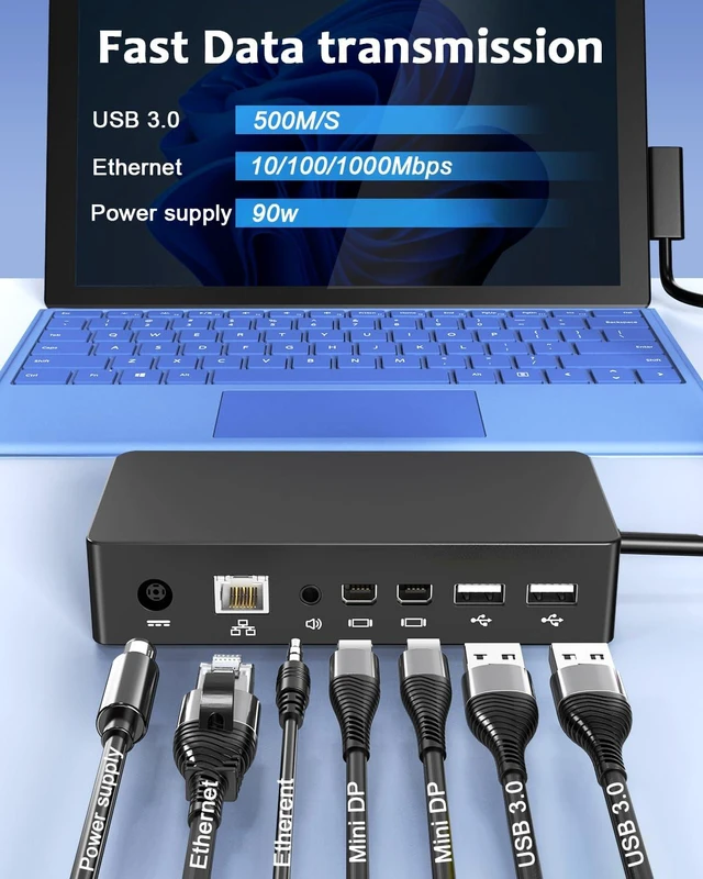 Alt view image 5 of 7 - Surface Pro Docking Station,Surface Dock with 90W Power Adapter,Ethernet,Mini DP*2,USB 3.0 * 4,Audio for Surface Pro 11/10/9/8/X/7/6/5/4/3, Surface Laptop go7/6/5/4/3/2/1, Surface Book Go