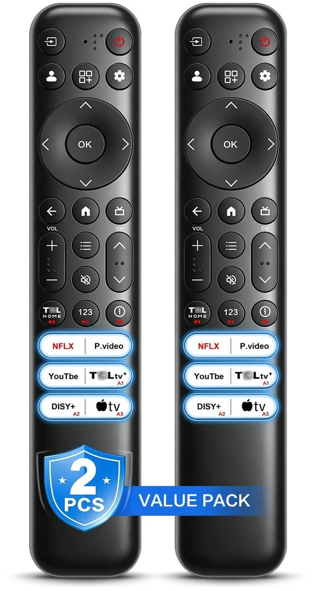 Main image of 2-Pack Universal Replacement Remote for TCL TV, 4-in-1 TV Remote One remote for multiple compatible TCL TV systems, including with Google TV, Fire TV,and Roku TV. Easy system switching