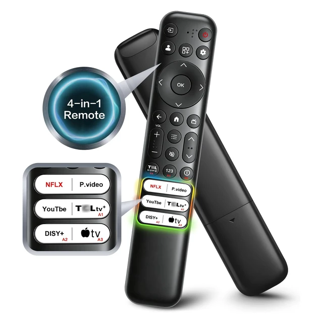 Alt view image 2 of 7 - 2-Pack Universal Replacement Remote for TCL TV, 4-in-1 TV Remote One remote for multiple compatible TCL TV systems, including with Google TV, Fire TV,and Roku TV. Easy system switching