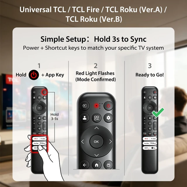 Alt view image 4 of 7 - 2-Pack Universal Replacement Remote for TCL TV, 4-in-1 TV Remote One remote for multiple compatible TCL TV systems, including with Google TV, Fire TV,and Roku TV. Easy system switching