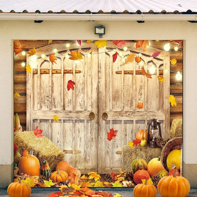 Main image of 7 x 8 ft Fall Garage Door Banner Thanksgiving Barn Decor Harvest Pumpkin, Hanging Backdrop Cover, with Grommets, Rope, Autumn Holiday Party Decor, Photo Studio Prop, for Wall, House