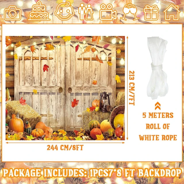 Alt view image 2 of 7 - 7 x 8 ft Fall Garage Door Banner Thanksgiving Barn Decor Harvest Pumpkin, Hanging Backdrop Cover, with Grommets, Rope, Autumn Holiday Party Decor, Photo Studio Prop, for Wall, House