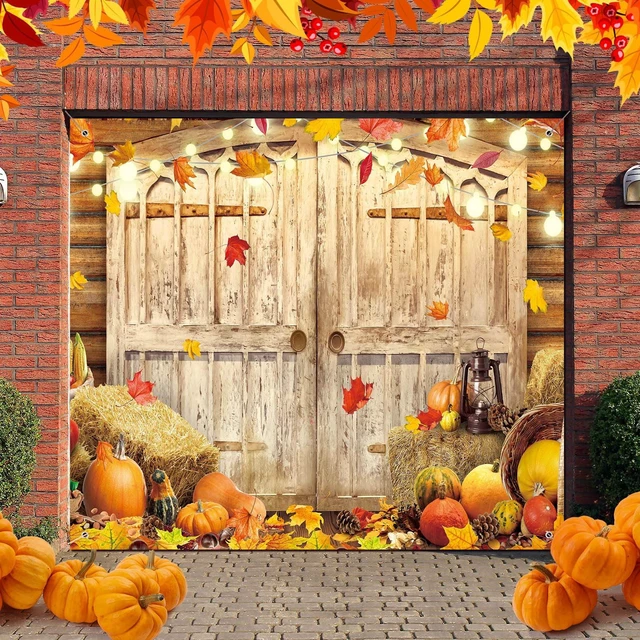 Alt view image 6 of 7 - 7 x 8 ft Fall Garage Door Banner Thanksgiving Barn Decor Harvest Pumpkin, Hanging Backdrop Cover, with Grommets, Rope, Autumn Holiday Party Decor, Photo Studio Prop, for Wall, House