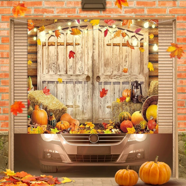 Alt view image 4 of 7 - 7 x 8 ft Fall Garage Door Banner Thanksgiving Barn Decor Harvest Pumpkin, Hanging Backdrop Cover, with Grommets, Rope, Autumn Holiday Party Decor, Photo Studio Prop, for Wall, House