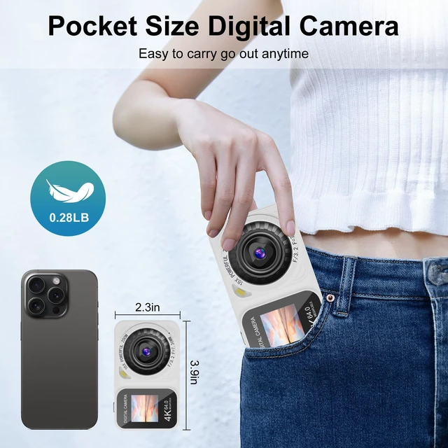 Alt view image 3 of 7 - Digital Camera, 4K 64MP Dual Screens Camera, 18X Zoom, Point and Shoot Digital Camera with 64GB TF Card & 2 Batteries, Portable Rechargeable Small Camera for Kids Teens Adult (White)